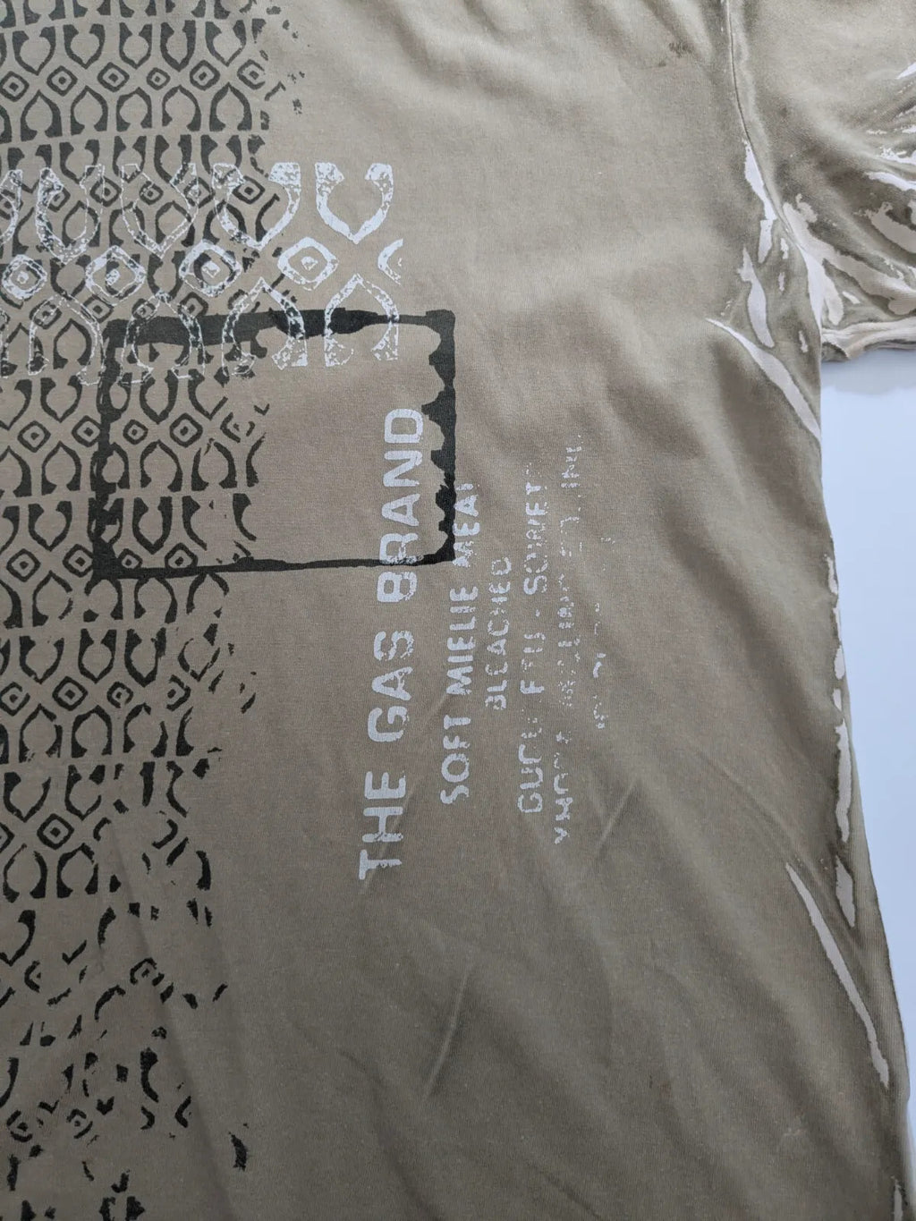 Gas T-Shirt Mens Khaki Cotton Graphic Logo Distressed Streetwear Short Sleeve