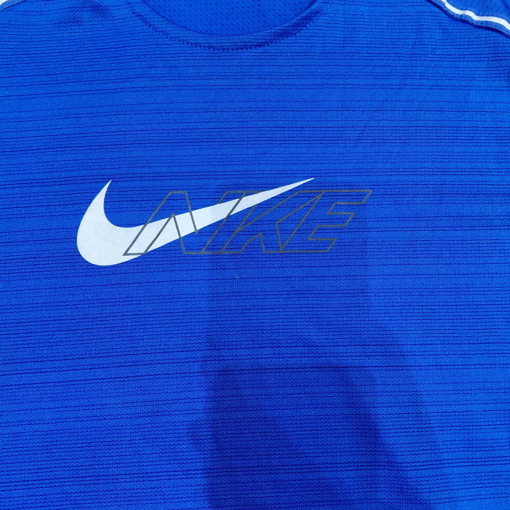 Nike Crew Neck T Shirt Mens Medium Blue Polyester Dri FIT Running Reflective