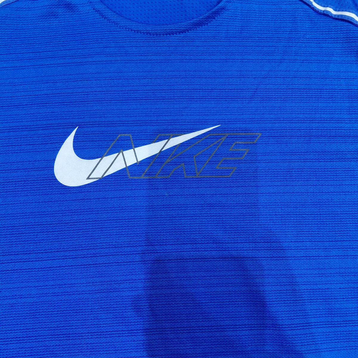 Nike Crew Neck T Shirt Mens Medium Blue Polyester Dri FIT Running Reflective