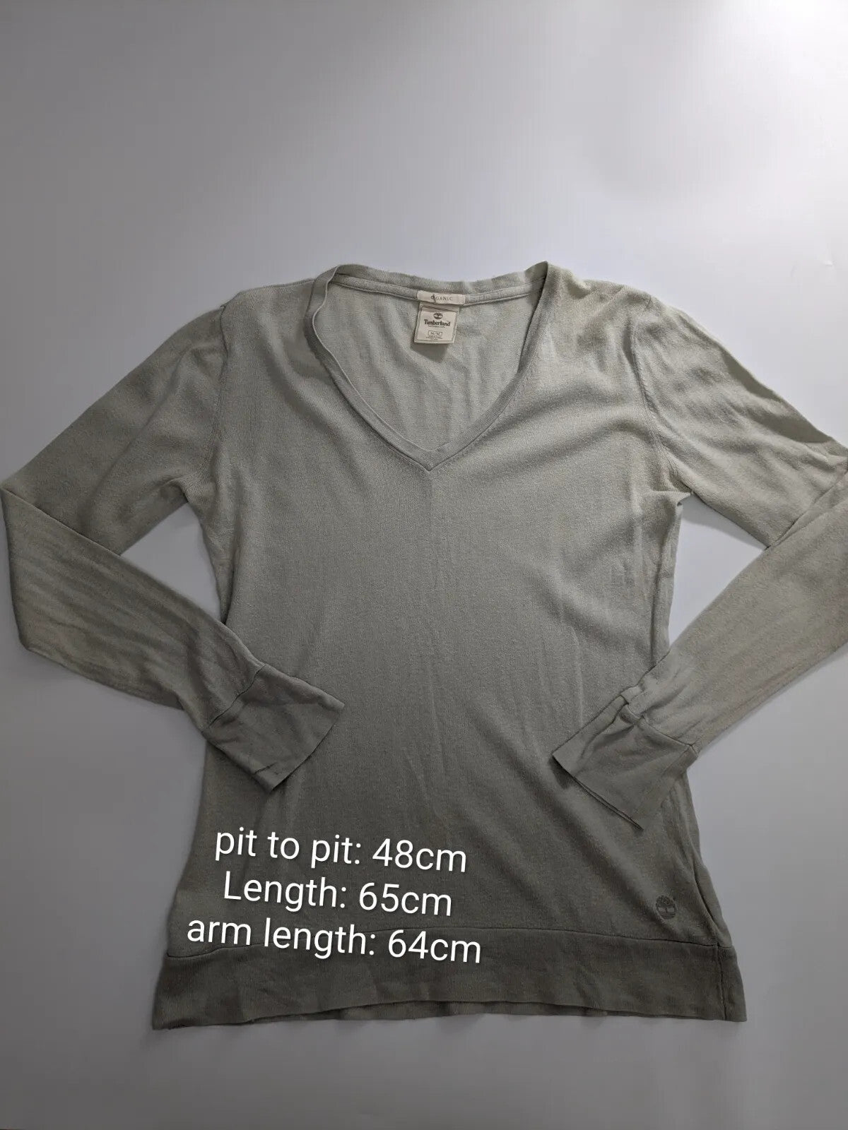 Timberland V Neck Jumper Medium Grey Cotton Cashmere Logo Knitted