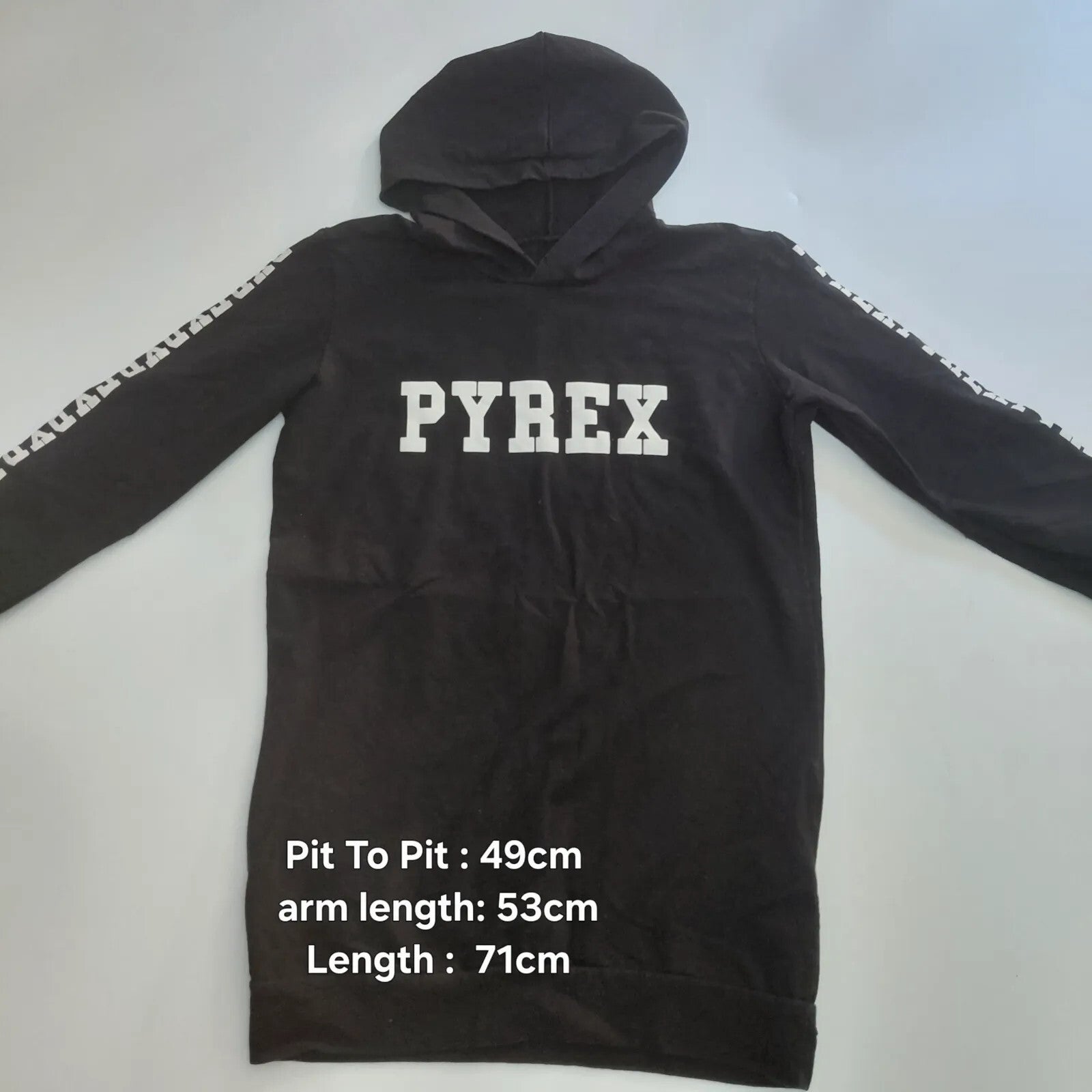 Pyrex Hoodie Black Cotton Logo Pullover Hooded Streetwear