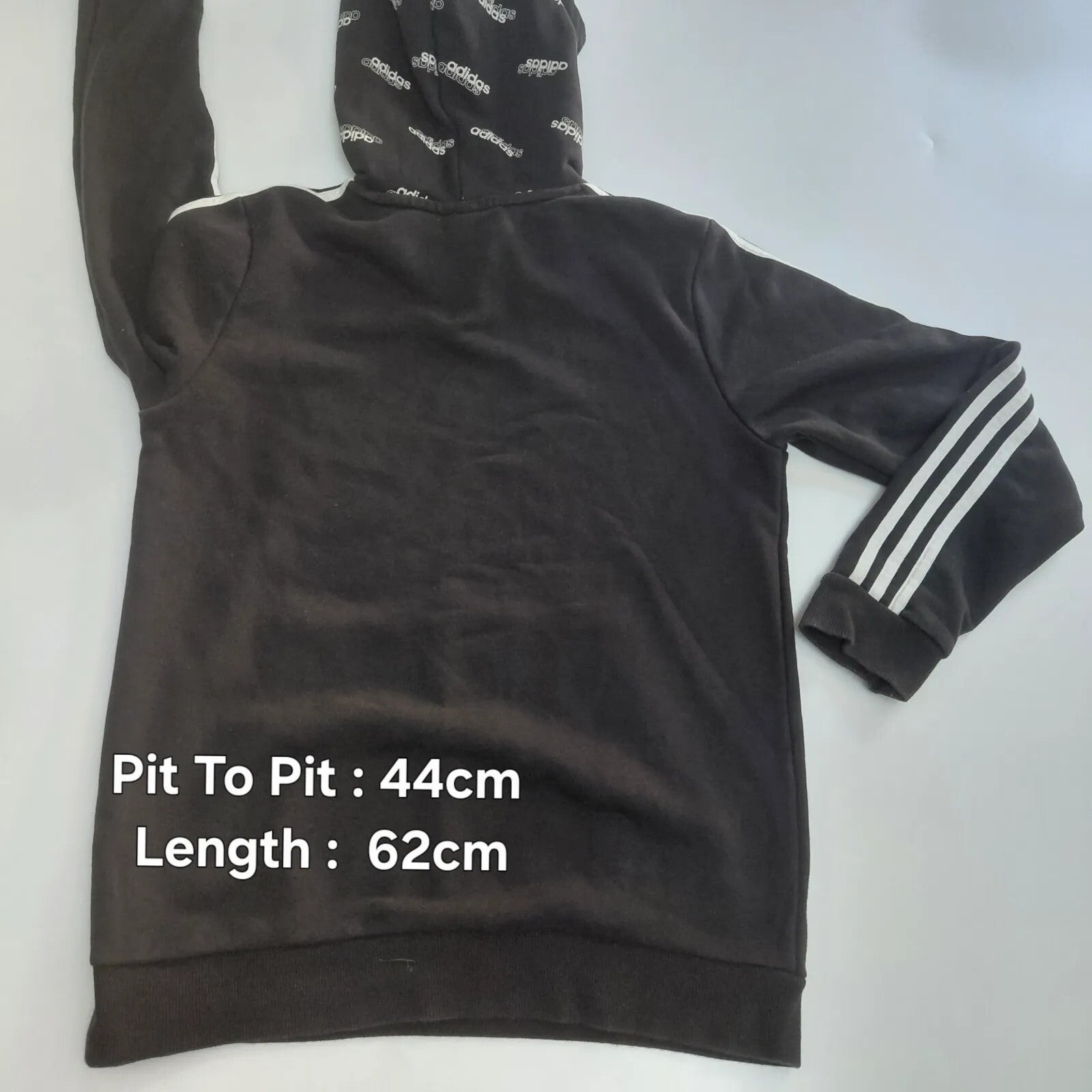 Adidas Hoodie UK 13-14Y Black Pullover Logo Three Stripe Hooded Streetwear