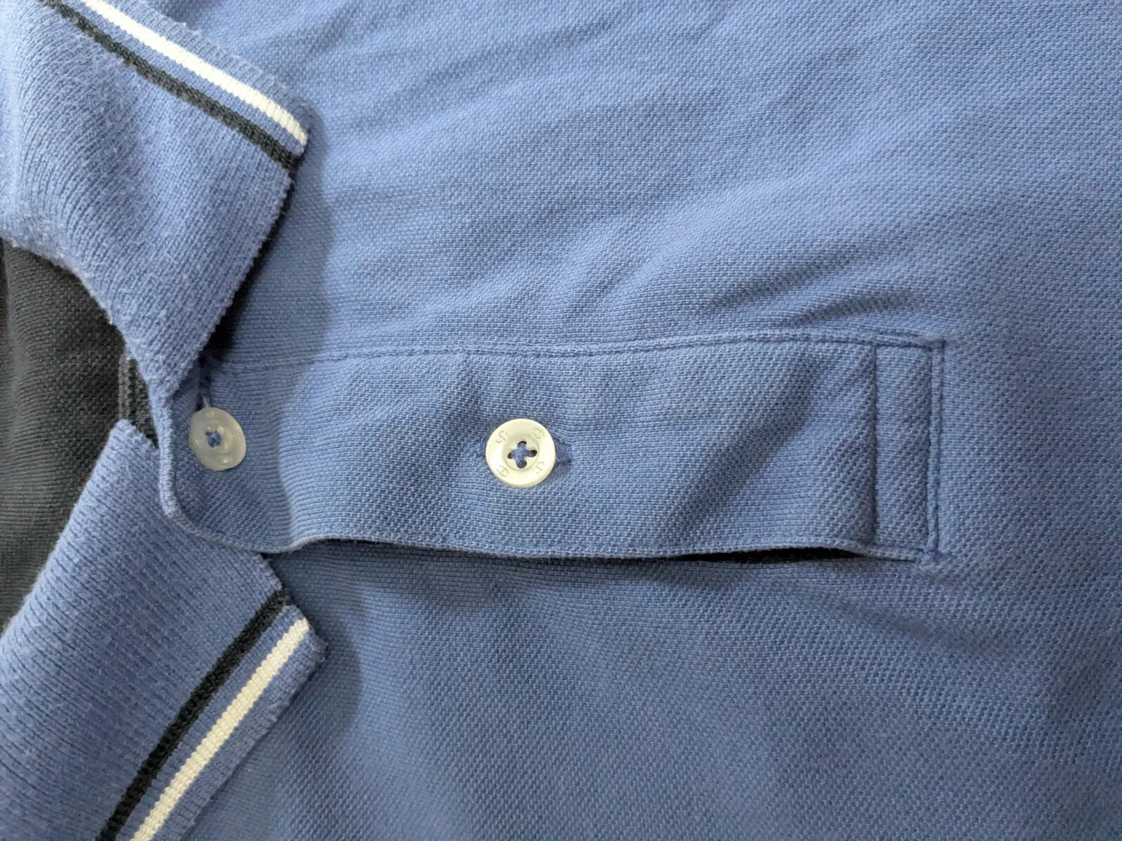 Champion Polo Shirt Mens 3XL Blue Cotton Pique Logo Striped Collar Trim Button