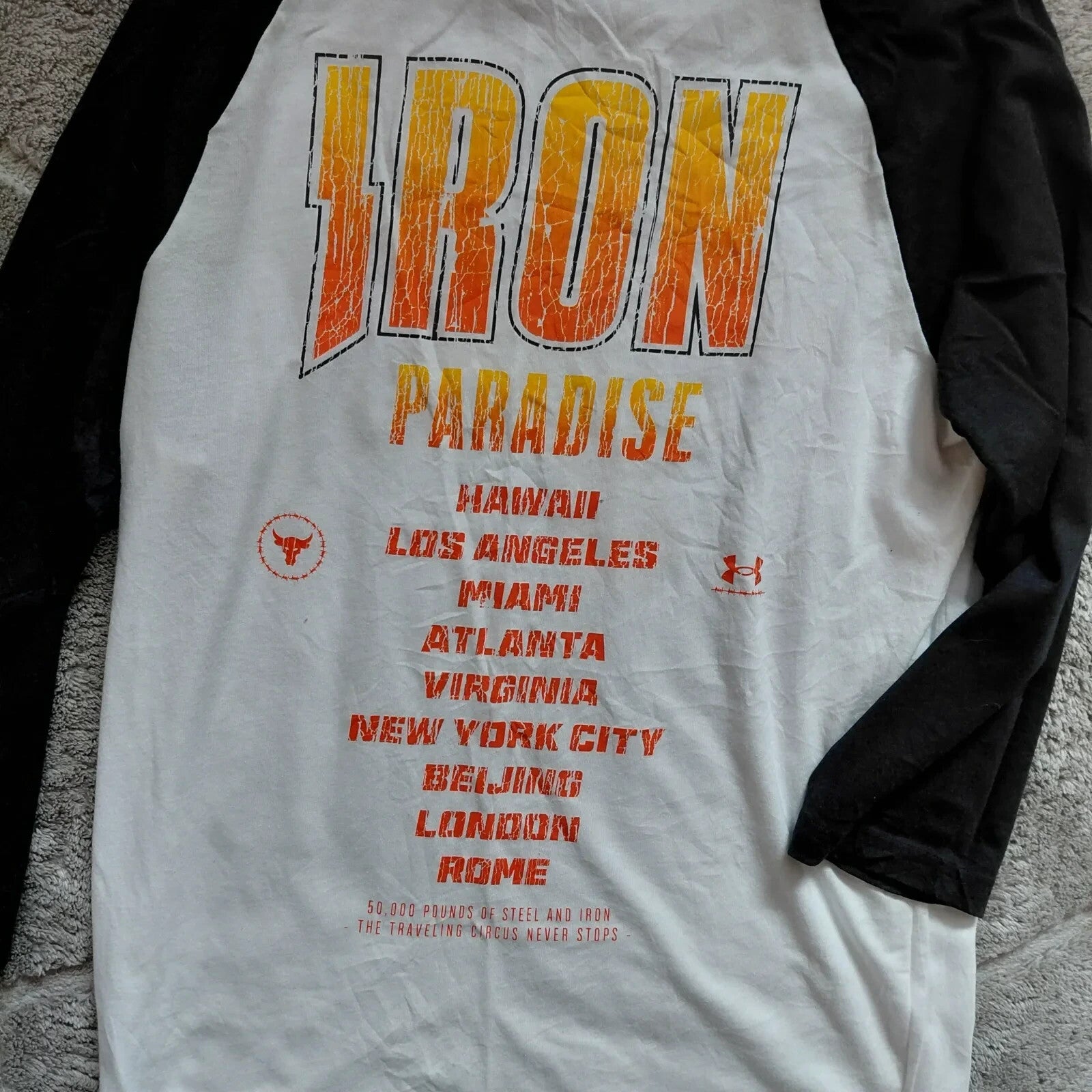 Under Armour Raglan Long Sleeve T Shirt Small White Black Graphic Iron Paradise