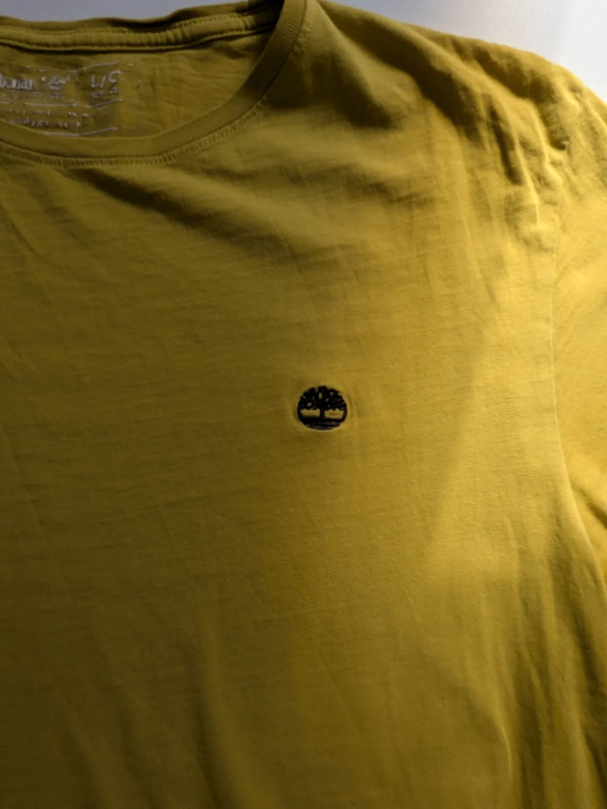Timberland T Shirt Mens Large Yellow Cotton Short Sleeve Logo Crew Neck