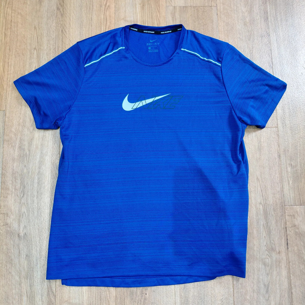 Nike Crew Neck T Shirt Mens Medium Blue Polyester Dri FIT Running Reflective