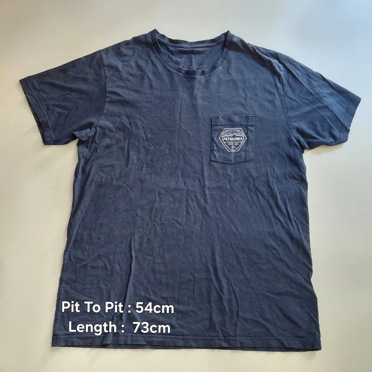Patagonia T-Shirt Navy Organic Cotton Crew Neck Pocket Logo Graphic Outdoor