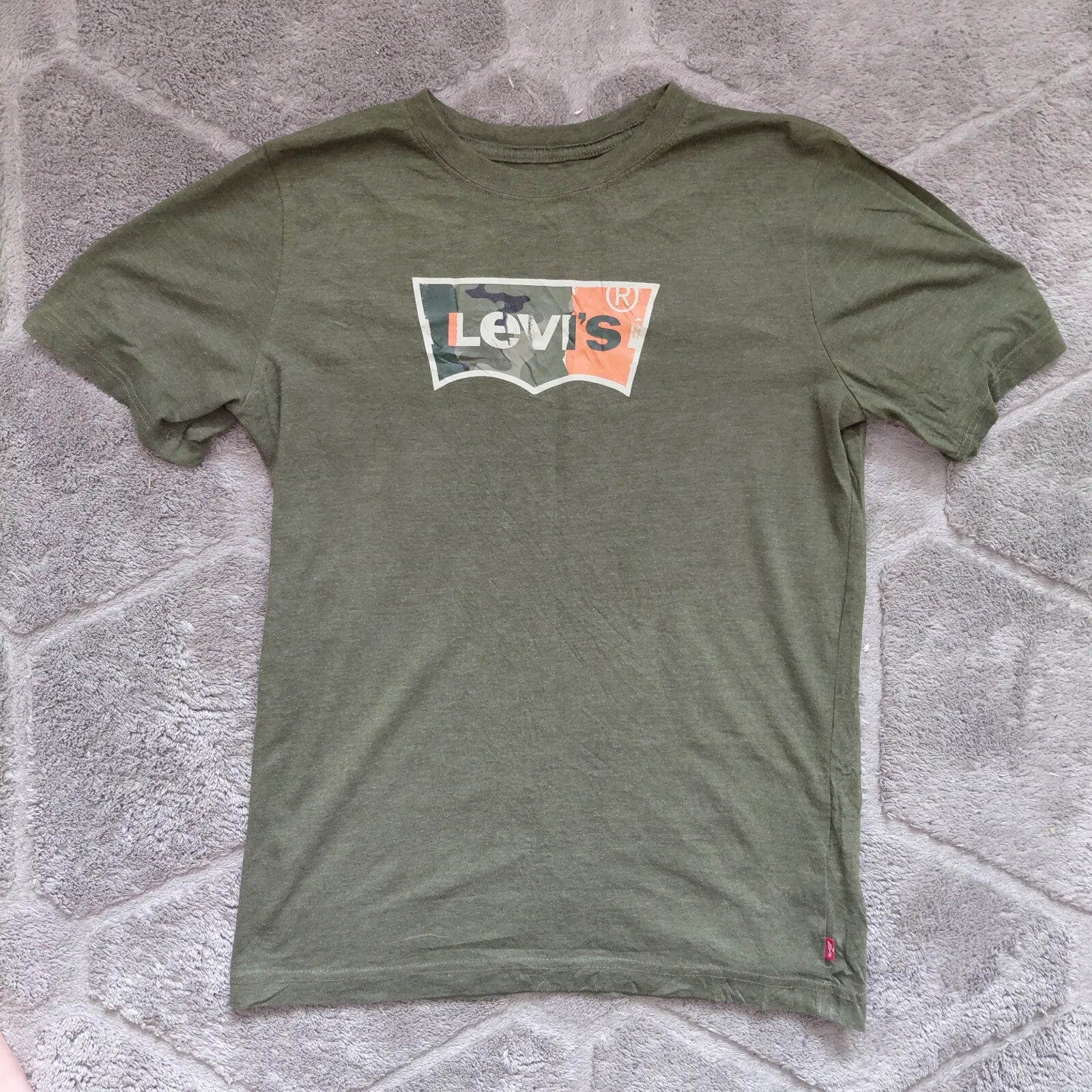 Levis Crew Neck T Shirt XL Olive Green Cotton Levi Logo Graphic Print Short