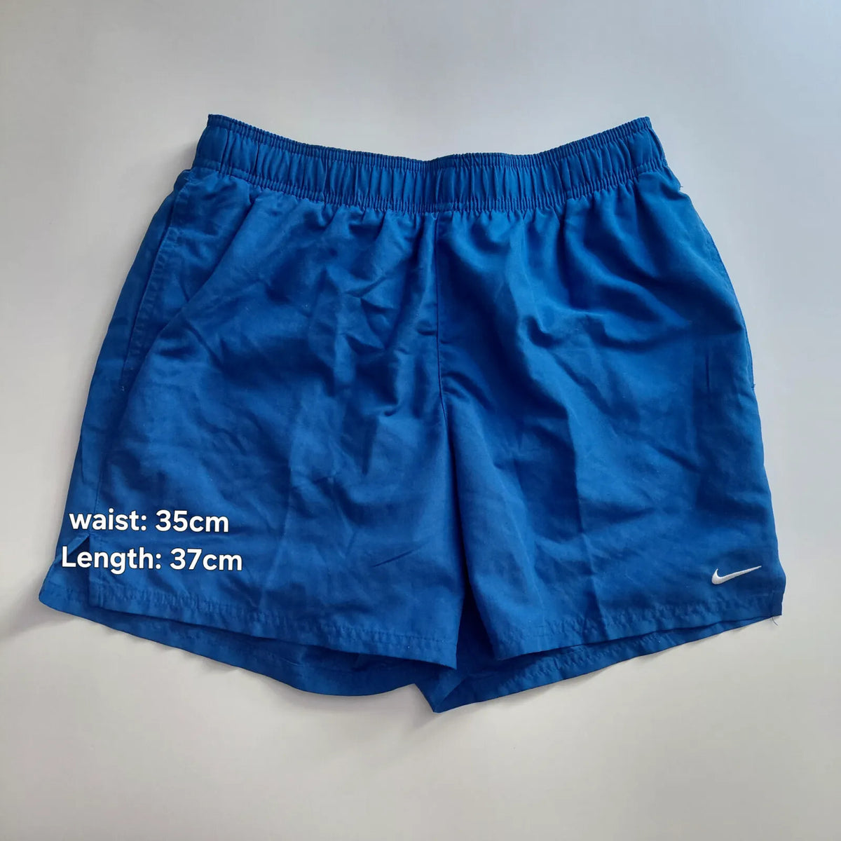 Nike Shorts Blue Polyester Mesh Lining Logo Elastic Waist Drawstring Athletic