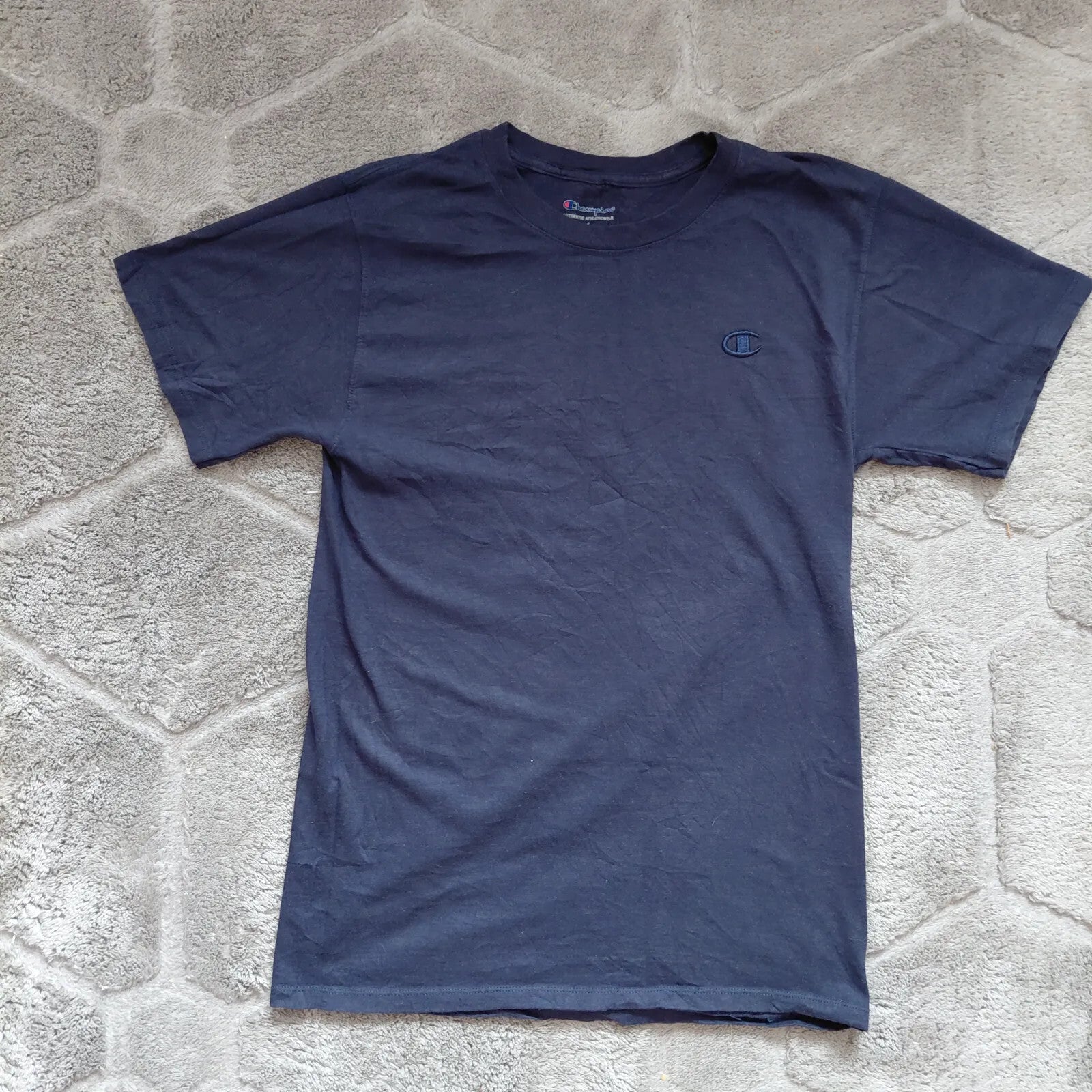 Champion Crew Neck T Shirt Mens Small Navy Logo Short Sleeve Athletic