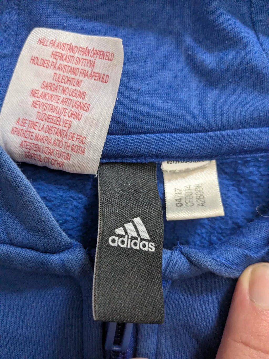 Adidas Zip Hoodie Blue Logo Full Zip Hooded Streetwear womens uk 8-10