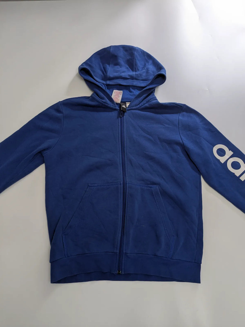 Adidas Zip Hoodie Blue Logo Full Zip Hooded Streetwear womens uk 8-10