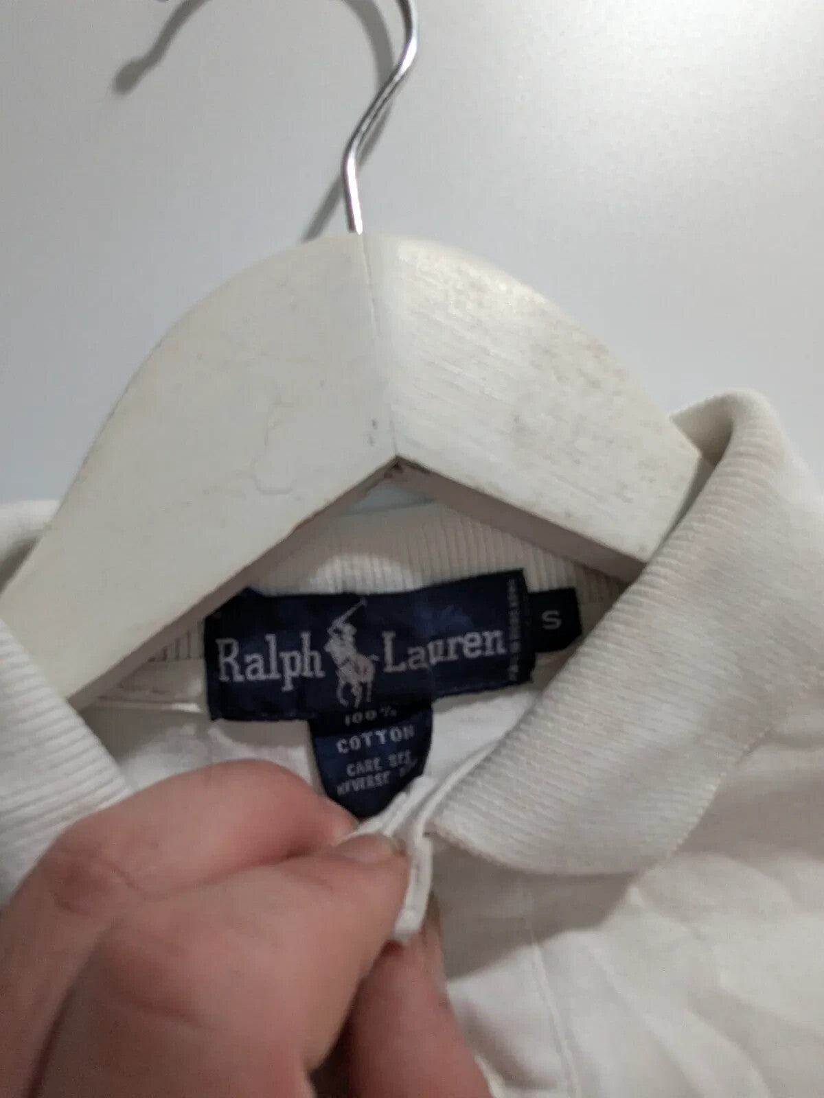 Ralph Lauren Long Sleeve Polo Shirt Small Cream Cotton Embroidered Logo Preppy