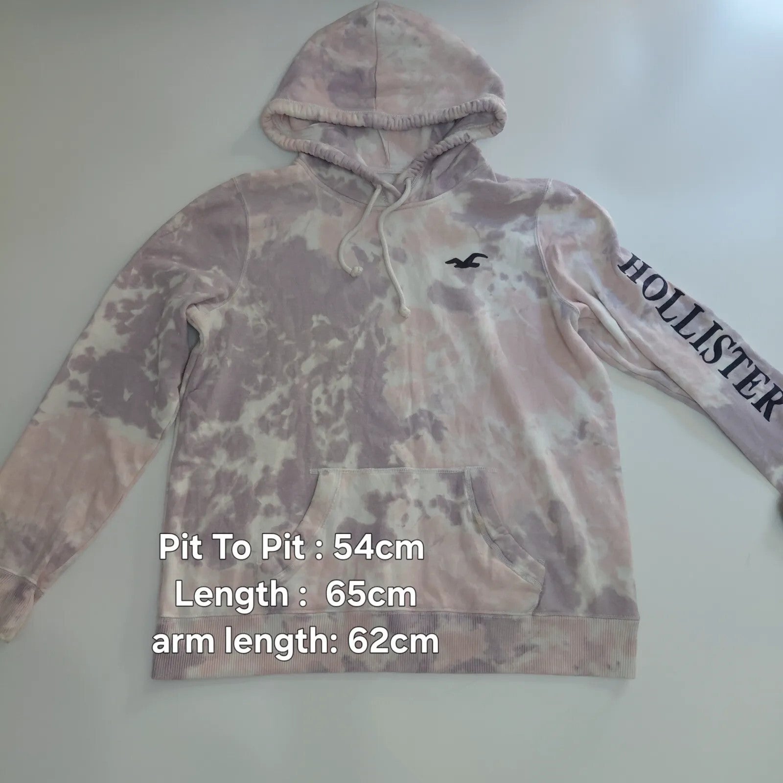 Hollister California Hoodie Large Pink Cotton Fleece Tie Dye Logo Graphic