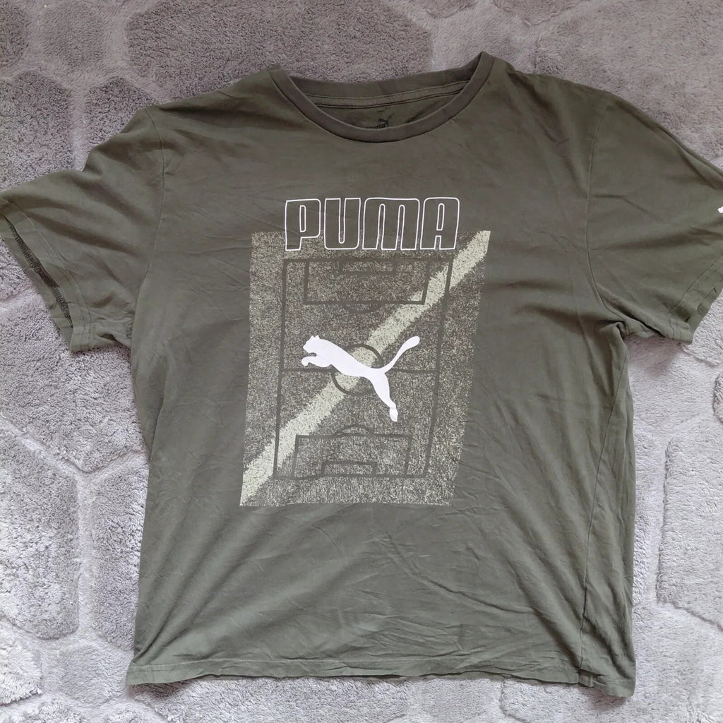 Puma Crew Neck T Shirt Large Olive Green Puma Logo Graphic Short Sleeve