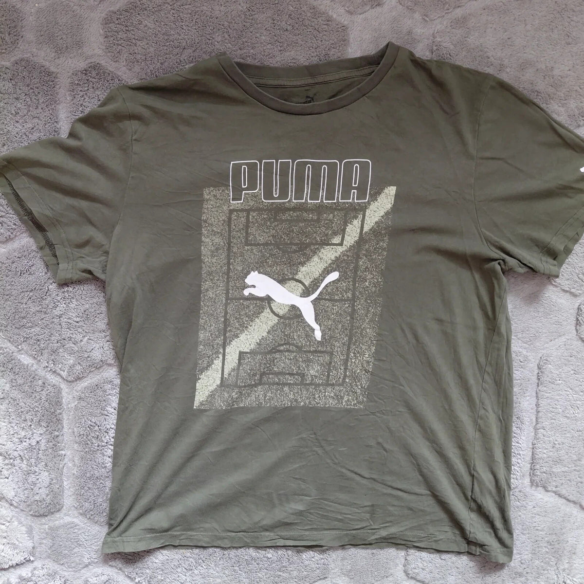 Puma Crew Neck T Shirt Large Olive Green Puma Logo Graphic Short Sleeve