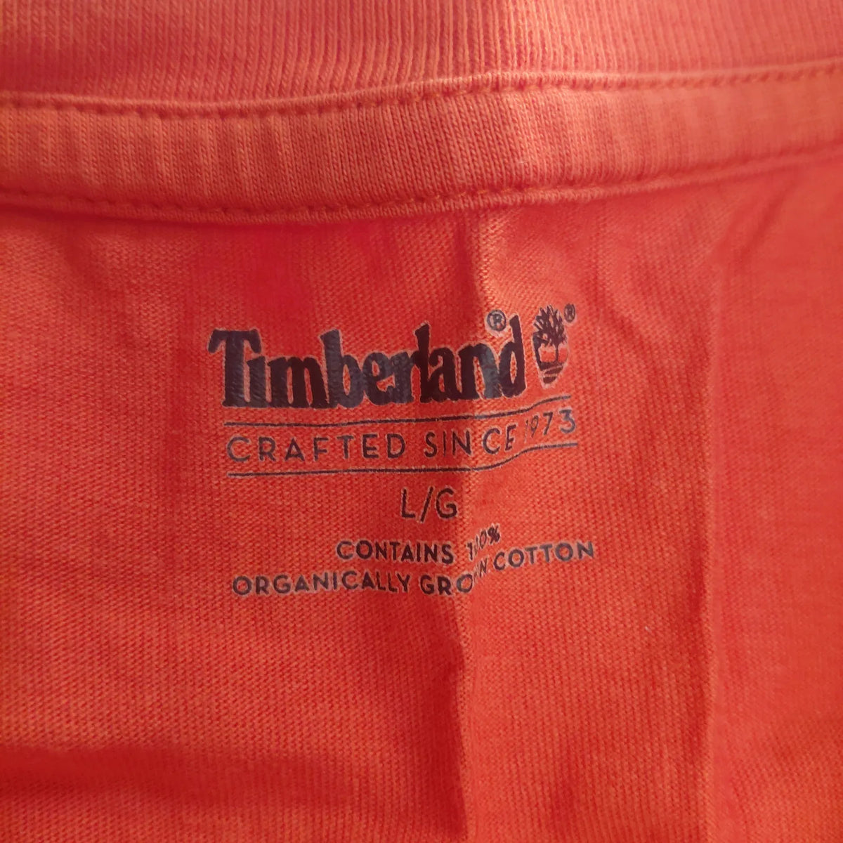 Timberland T Shirt Large Orange Black White Organic Cotton Logo Colour Block