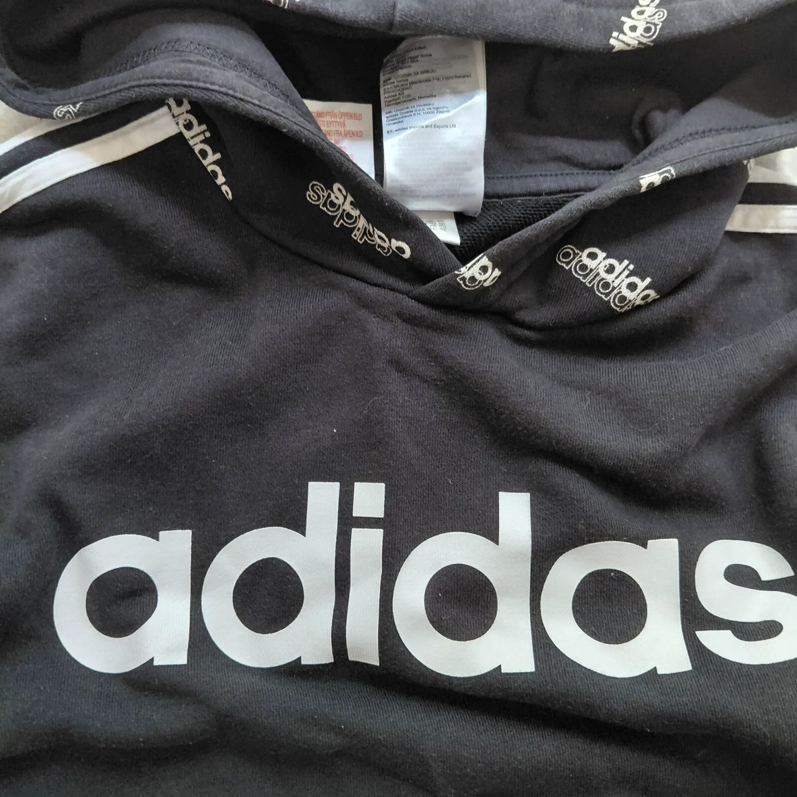 Adidas Hoodie UK 13 14Y Black Pullover Hooded Logo Long Sleeve Athletic
