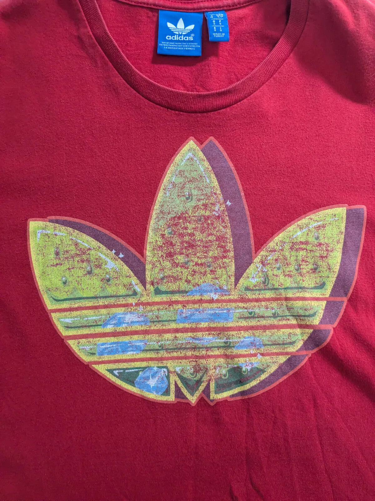 Adidas T-Shirt Red Cotton Logo Graphic Streetwear Short Sleeve Crew Neck