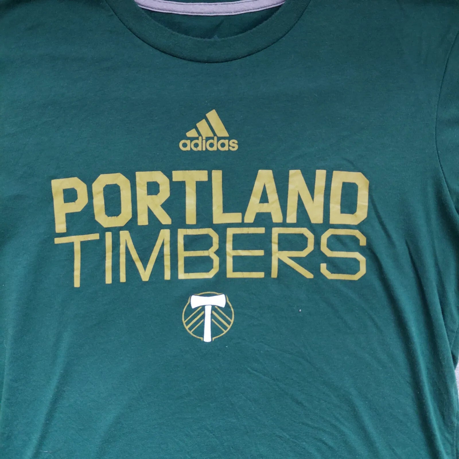Adidas Crew Neck T Shirt Medium Green Portland Timbers Graphic Logo Team Short