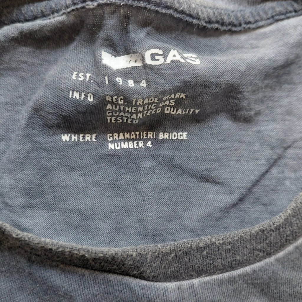 GAS Crew Neck T Shirt Mens XXL Blue Cotton Graphic Print Logo Short Sleeve