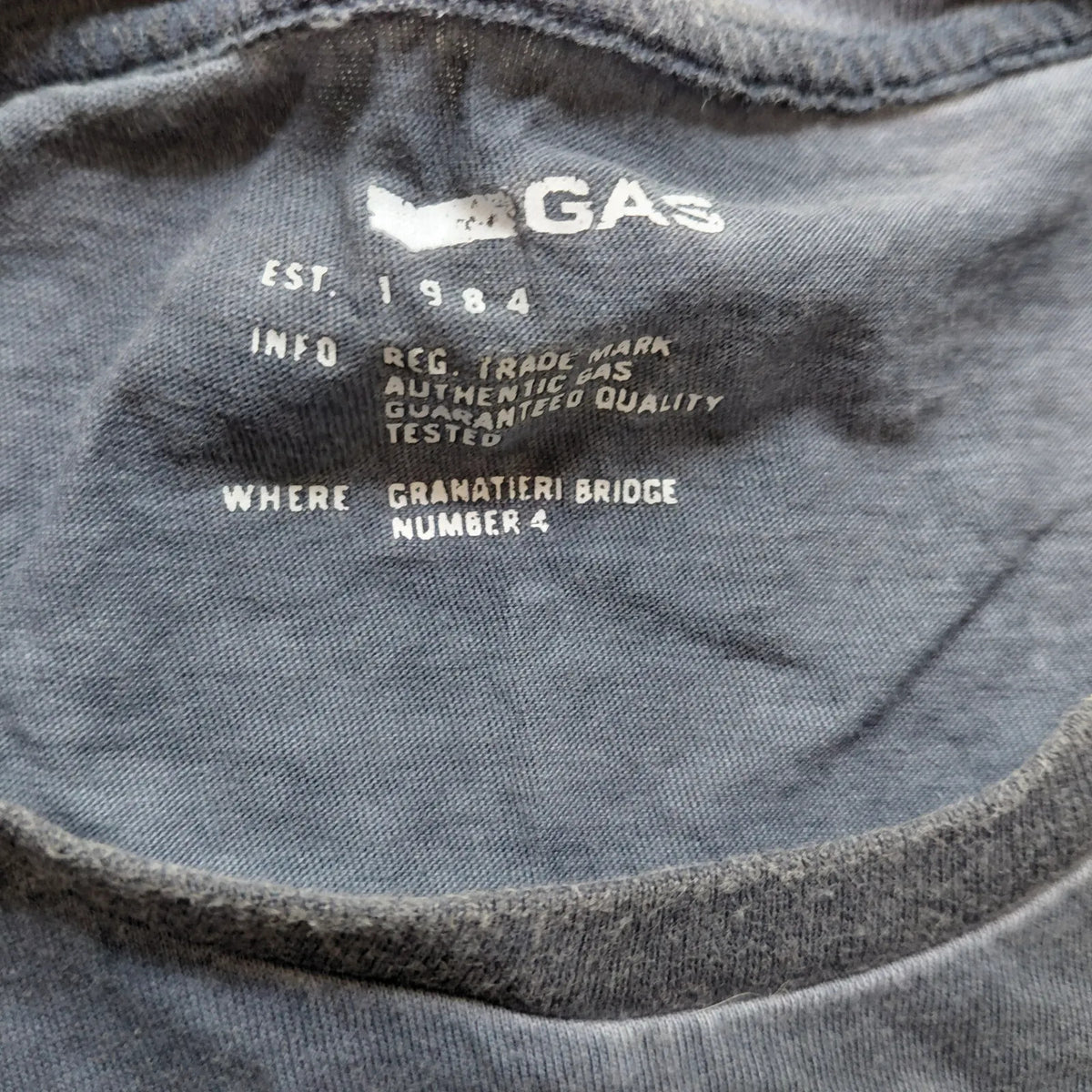 GAS Crew Neck T Shirt Mens XXL Blue Cotton Graphic Print Logo Short Sleeve