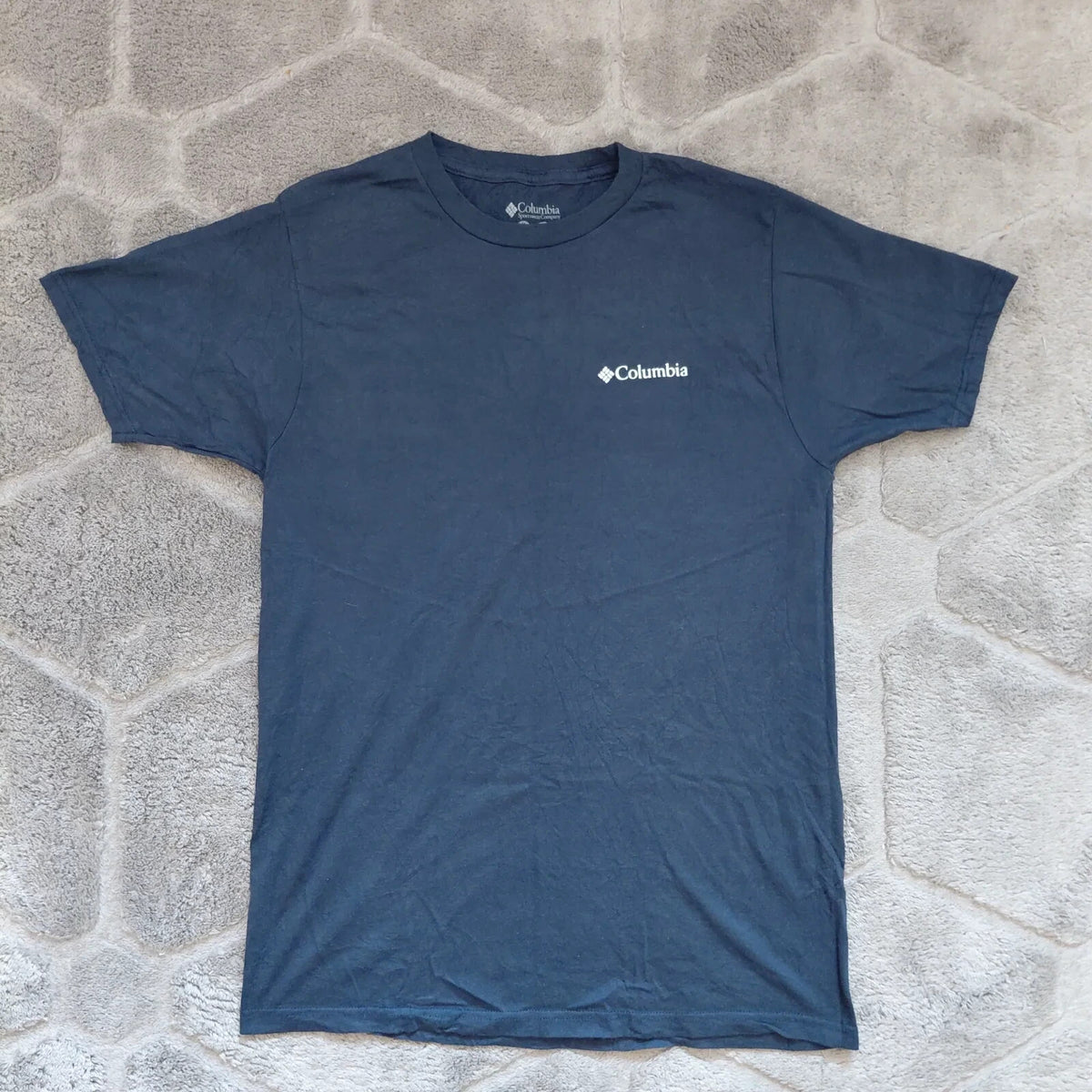 Columbia Crew Neck T Shirt Mens Medium Navy Cotton American Flag Graphic Short