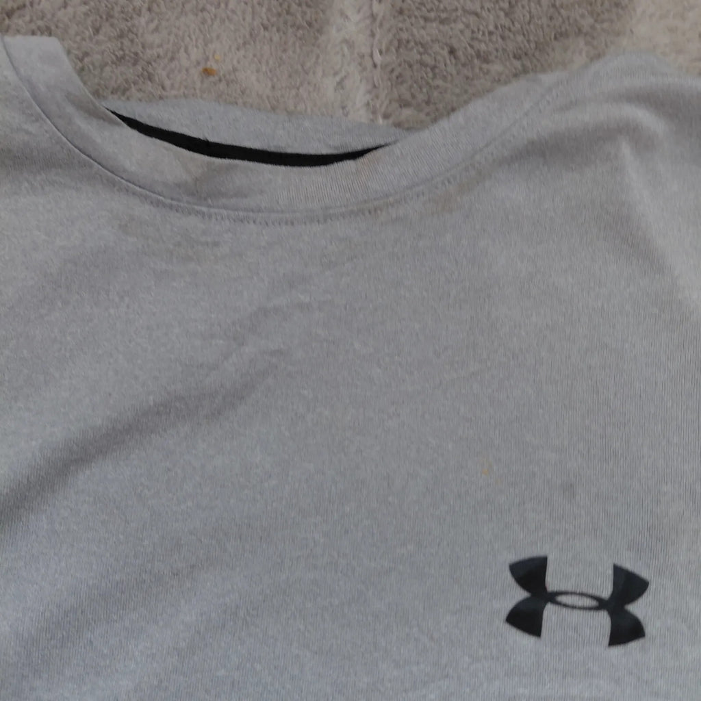 Under Armour Long Sleeve T Shirt Mens Grey Fabric Crew Neck Logo
