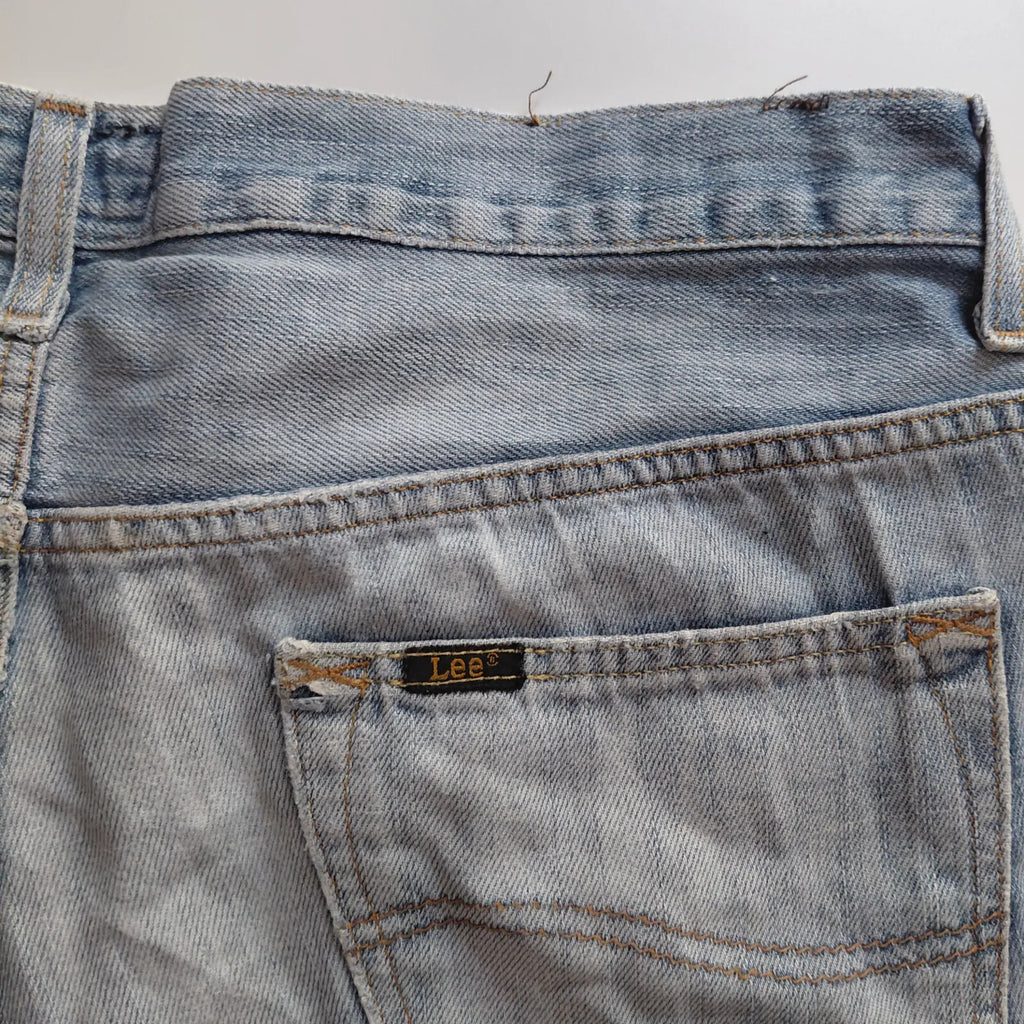 Lee Knox Denim Shorts Mens W34 L36 Light Blue Wash Denim Button Fly Jorts