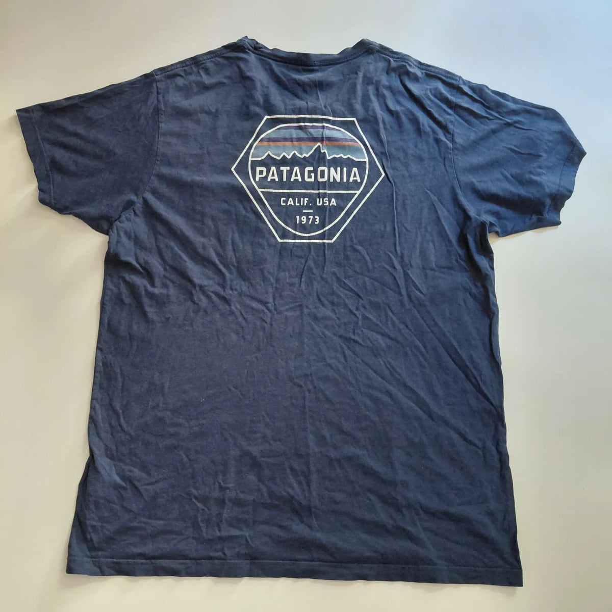 Patagonia T-Shirt Navy Organic Cotton Crew Neck Pocket Logo Graphic Outdoor